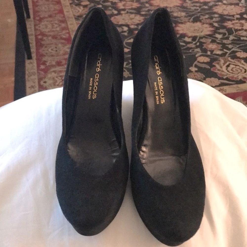 Andre’ Assous Black Suede Platform Shoes, Sz 8